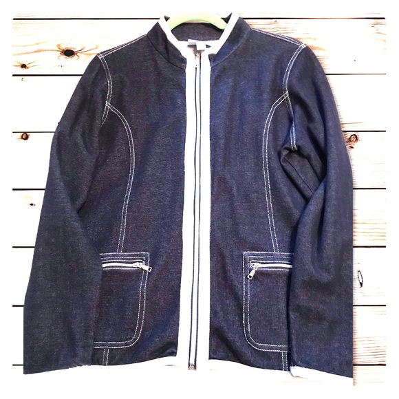Tog Shop Jackets & Blazers - Tog Shop Knit Stretch Denim Jacket Navy/Gray M
